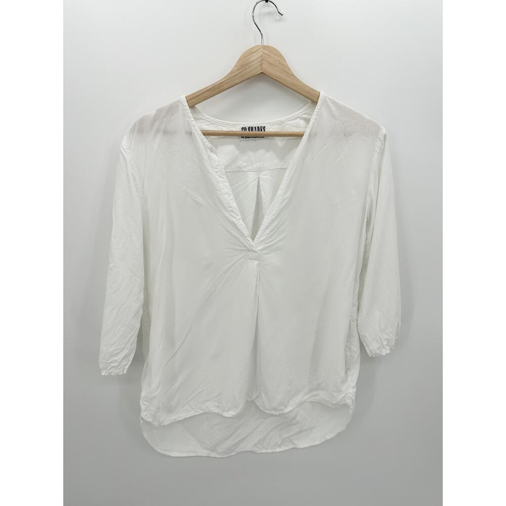CP Shades for Seaside White Blouse Sz Small V-Neck 3/4 Sleeve Boho Light Coastal